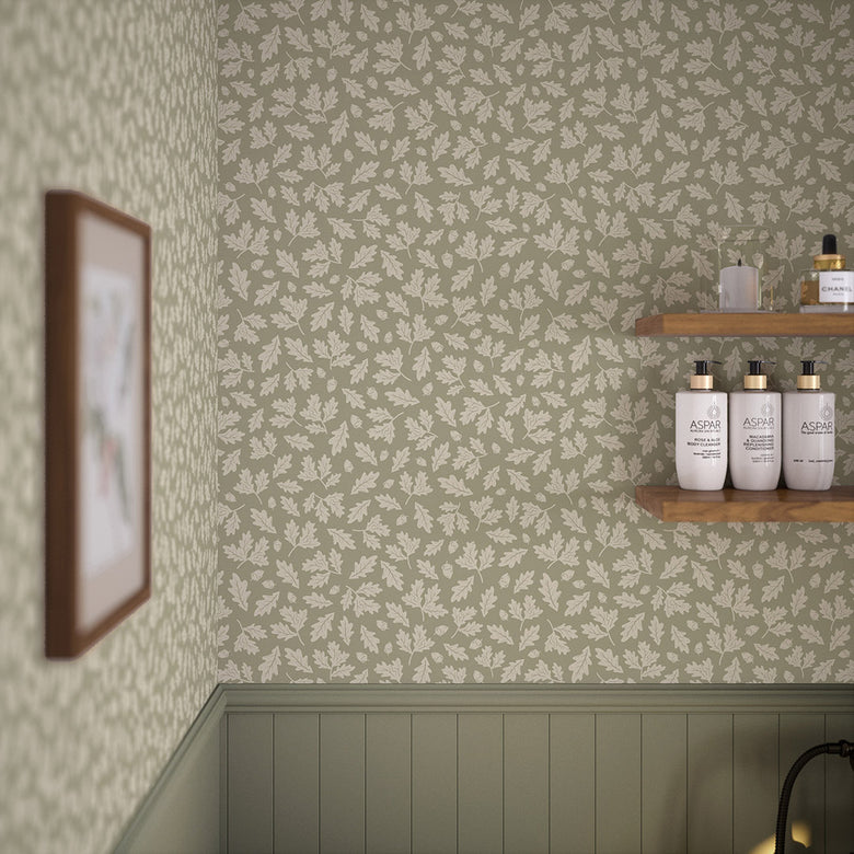 Mighty Oak Wallpaper in Sage Green