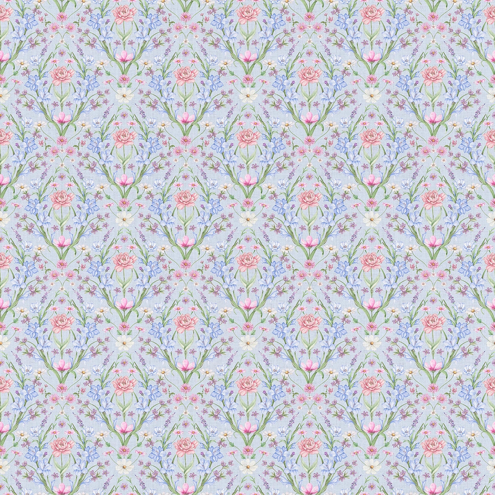 Miniature Maisie Wallpaper in Cerulean Blues and Pinks