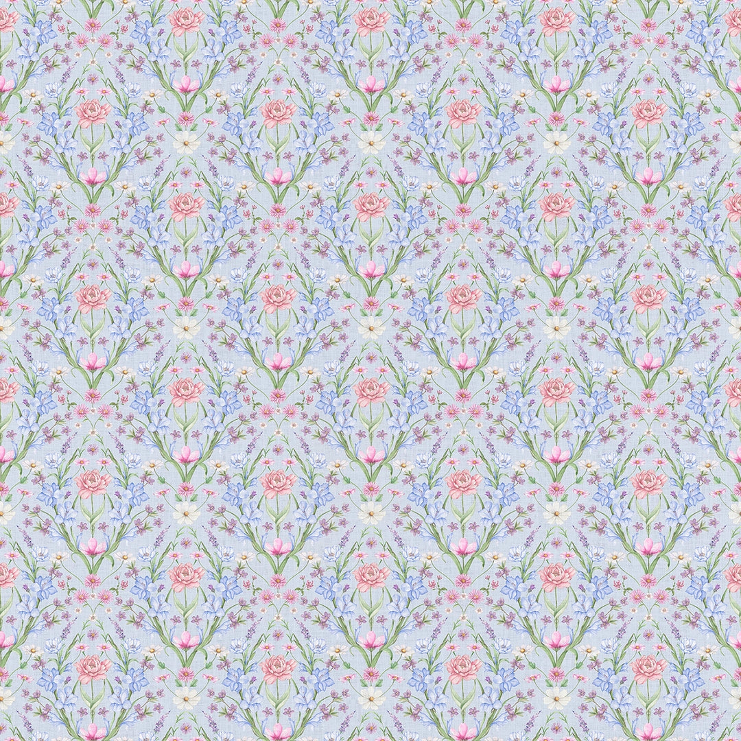 Miniature Maisie Wallpaper in Cerulean Blues and Pinks