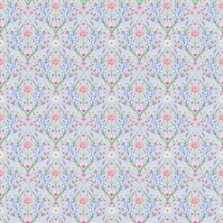 Miniature Maisie Wallpaper in Cerulean Blues and Pinks