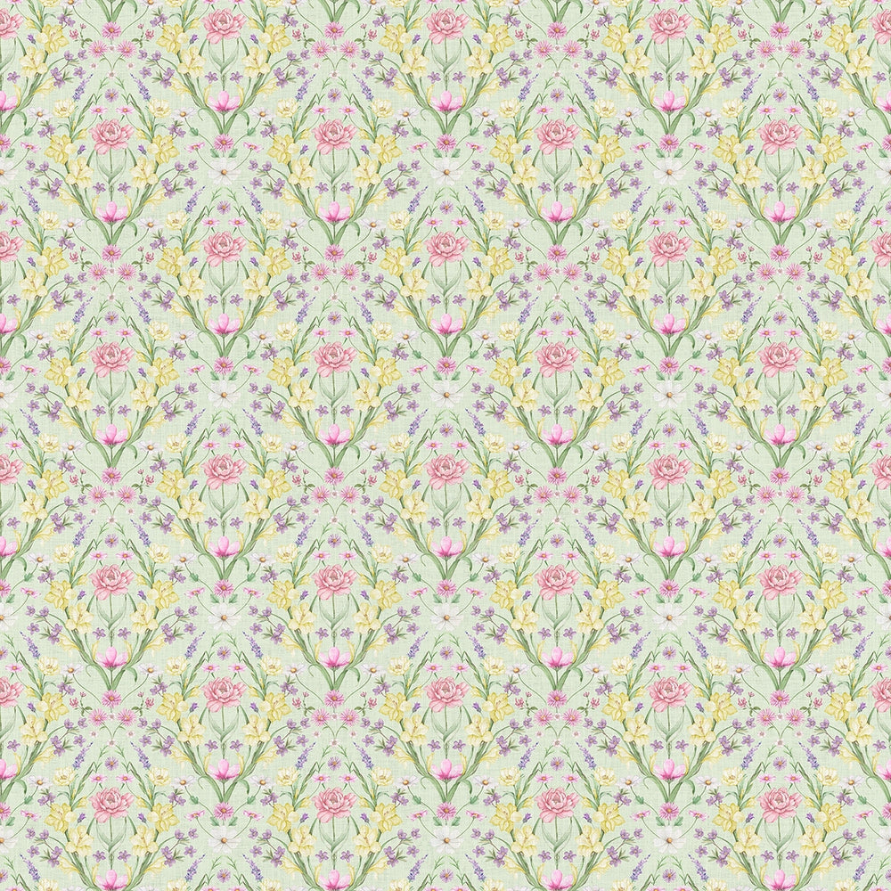 Miniature Maisie Wallpaper in Spring Hues on Sage