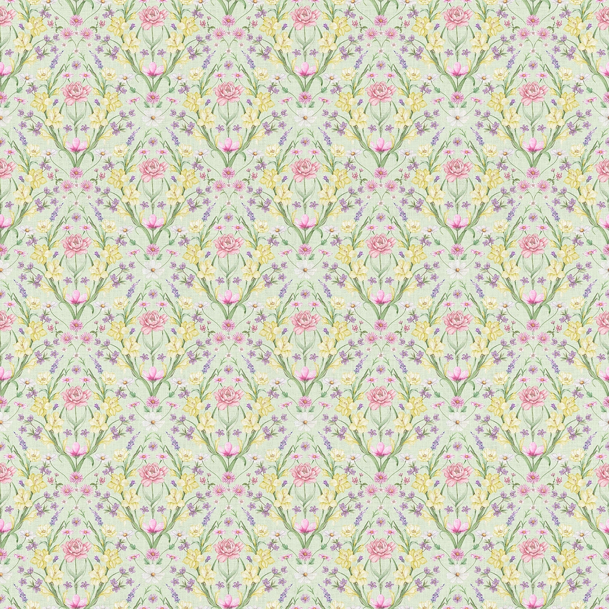 Miniature Maisie Wallpaper in Spring Hues on Sage