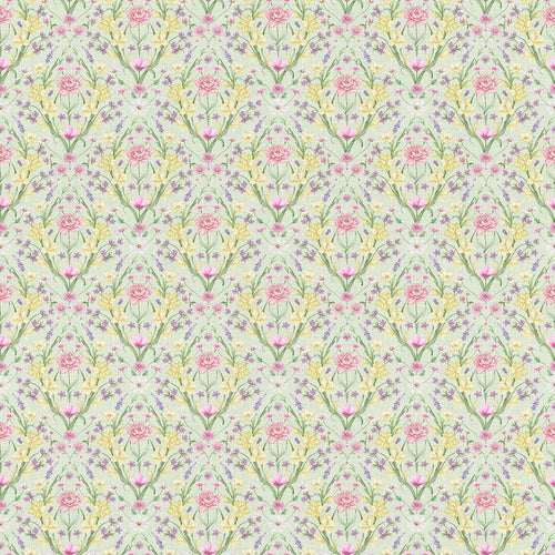 Miniature Maisie Wallpaper in Spring Hues on Sage