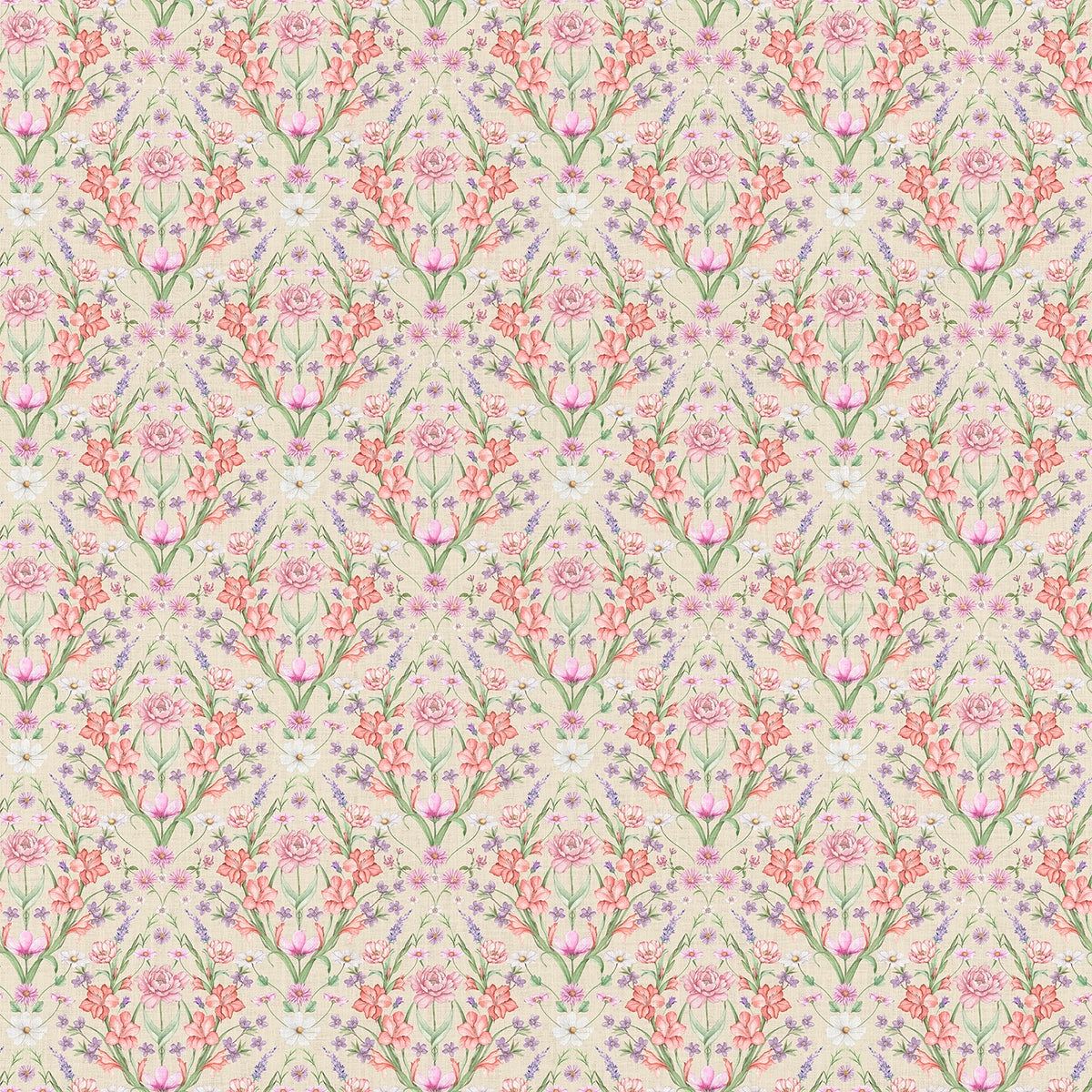 Miniature Maisie Wallpaper in Summer Pinks and Oranges