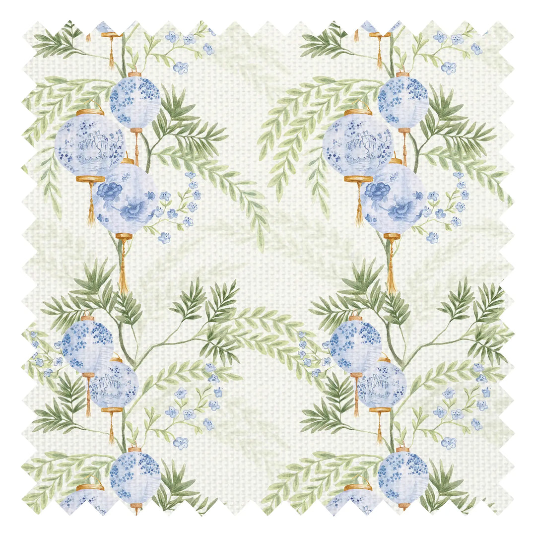 Miniature Palace Garden Fabric in Blue on Cream