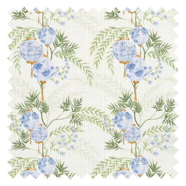 Miniature Palace Garden Fabric in Blue on Cream