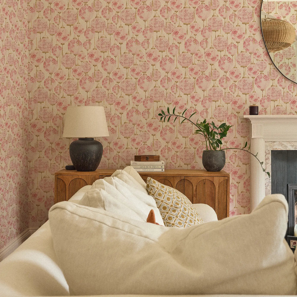 Miniature Silk Lantern Wallpaper in Blossom Pink