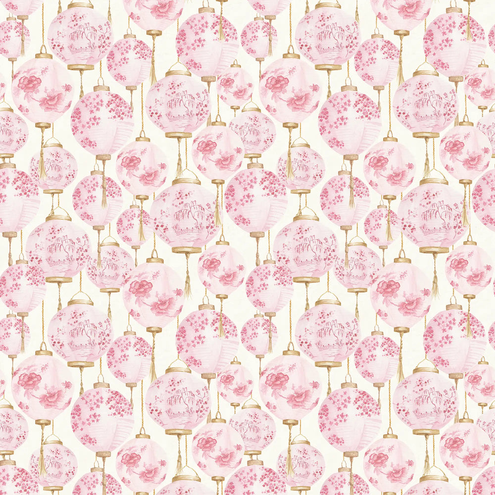 Miniature Silk Lantern Wallpaper in Blossom Pink