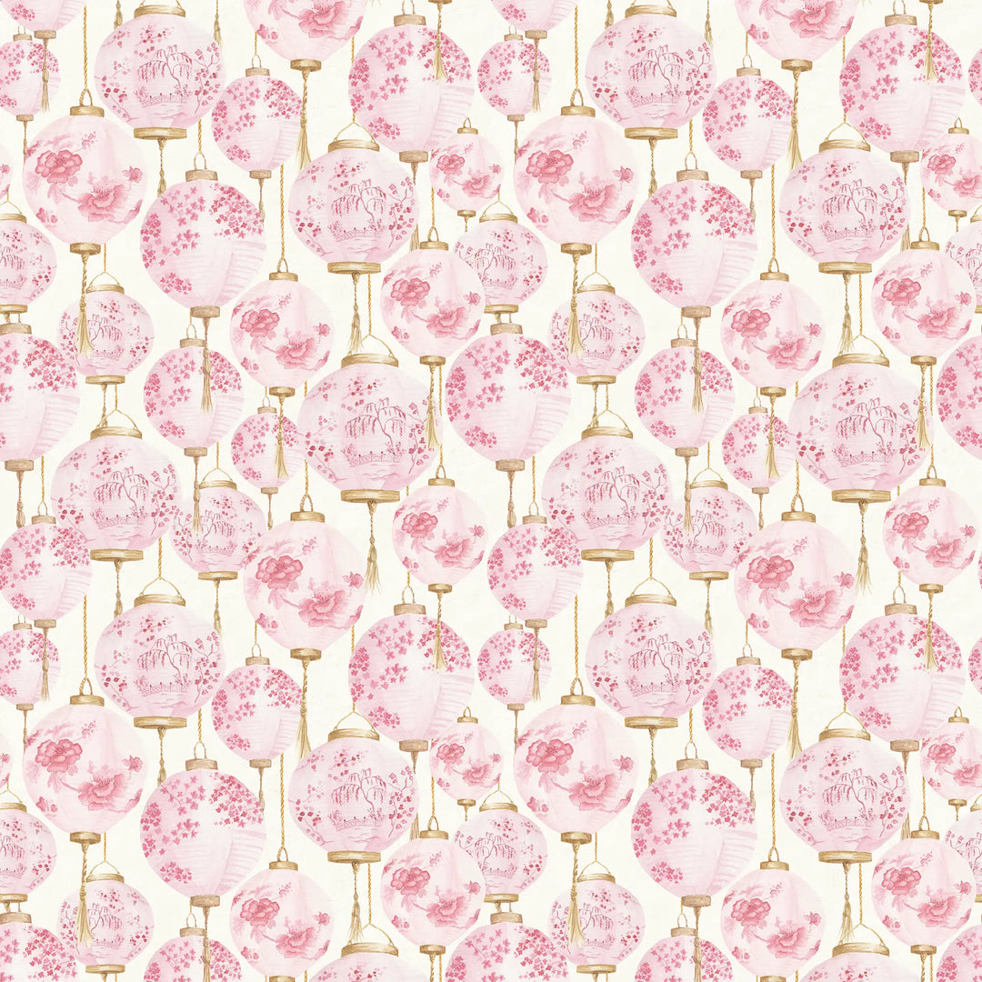 Miniature Silk Lantern Wallpaper in Blossom Pink