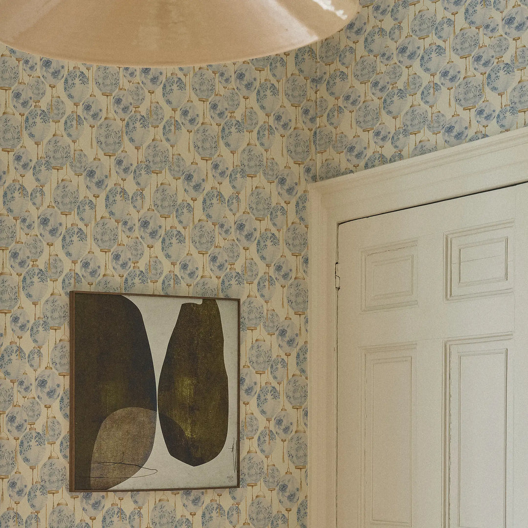 Miniature Silk Lantern Wallpaper in Blue