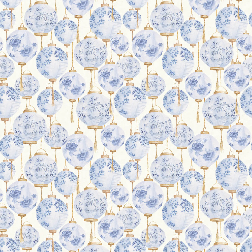 Miniature Silk Lantern Wallpaper in Blue
