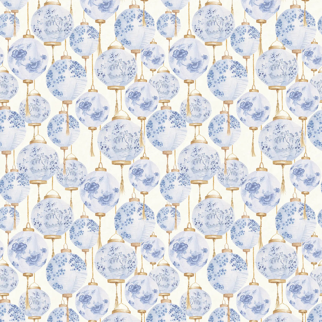 Miniature Silk Lantern Wallpaper in Blue