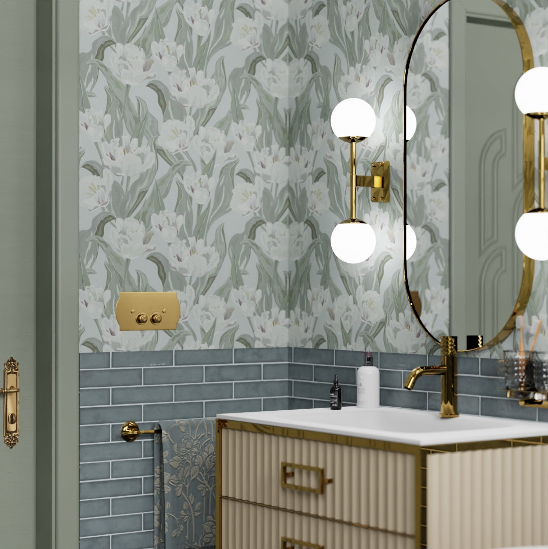 Monet Wallpaper in Olive and Nettle Green on Mineral