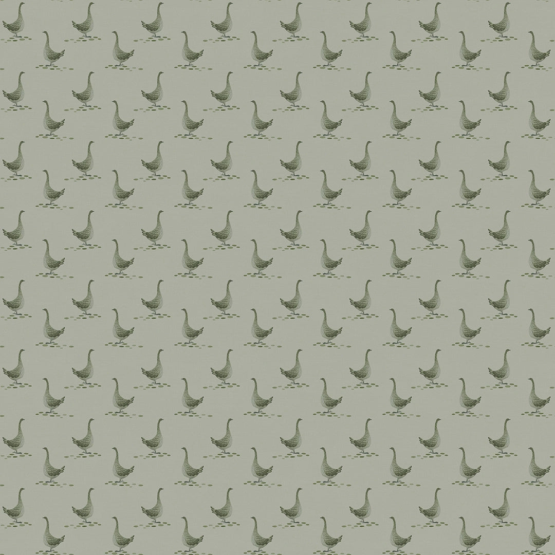 Mother Goose Wallpaper in Gentleman Green and Warm Grey