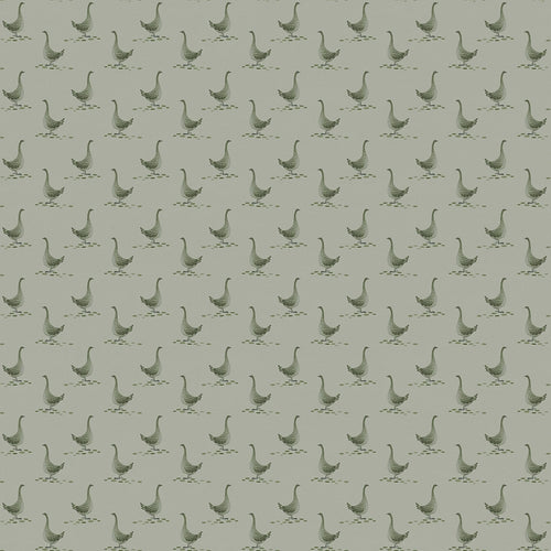 Mother Goose Wallpaper in Gentleman Green and Warm Grey