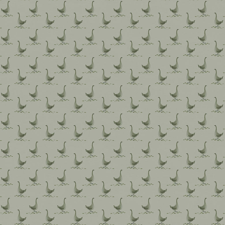 Mother Goose Wallpaper in Gentleman Green and Warm Grey
