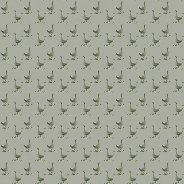 Mother Goose Wallpaper in Gentleman Green and Warm Grey