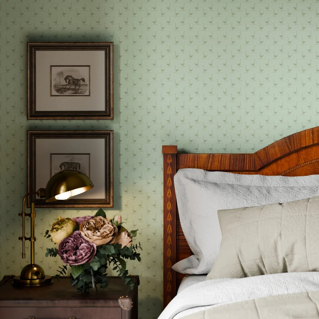 Mother Goose Wallpaper in Laurel Green