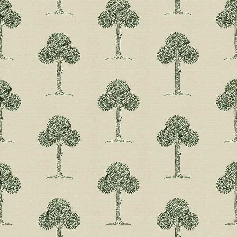 Sample of Mulberry Tree Wallpaper in Shades of Green on Sand