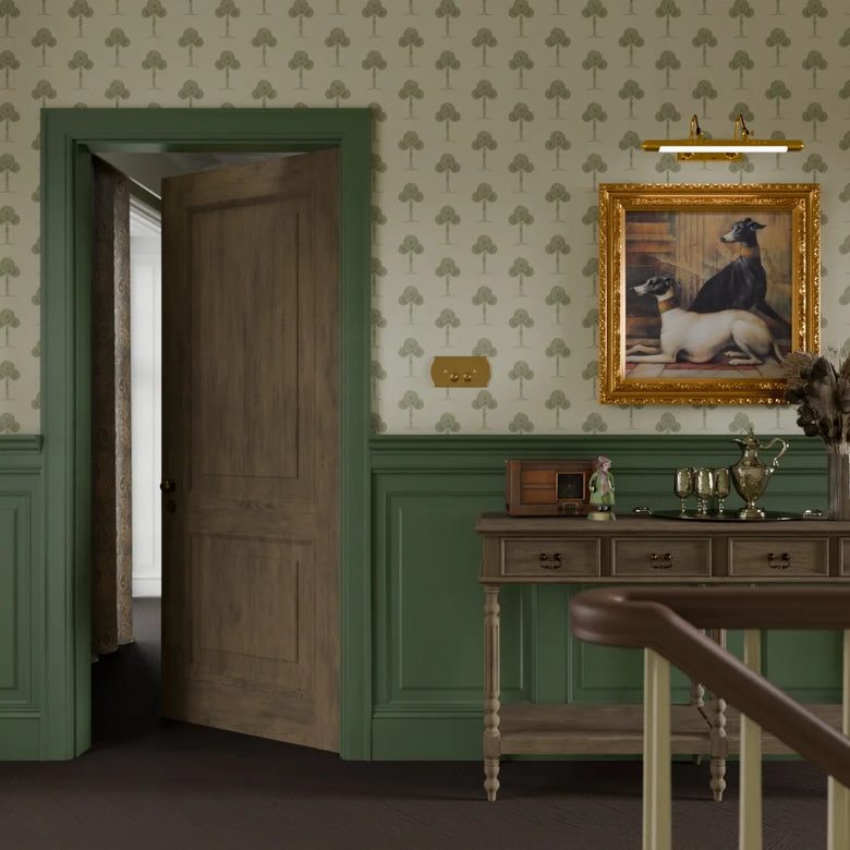 Mulberry Tree Wallpaper in Shades of Green on Sand