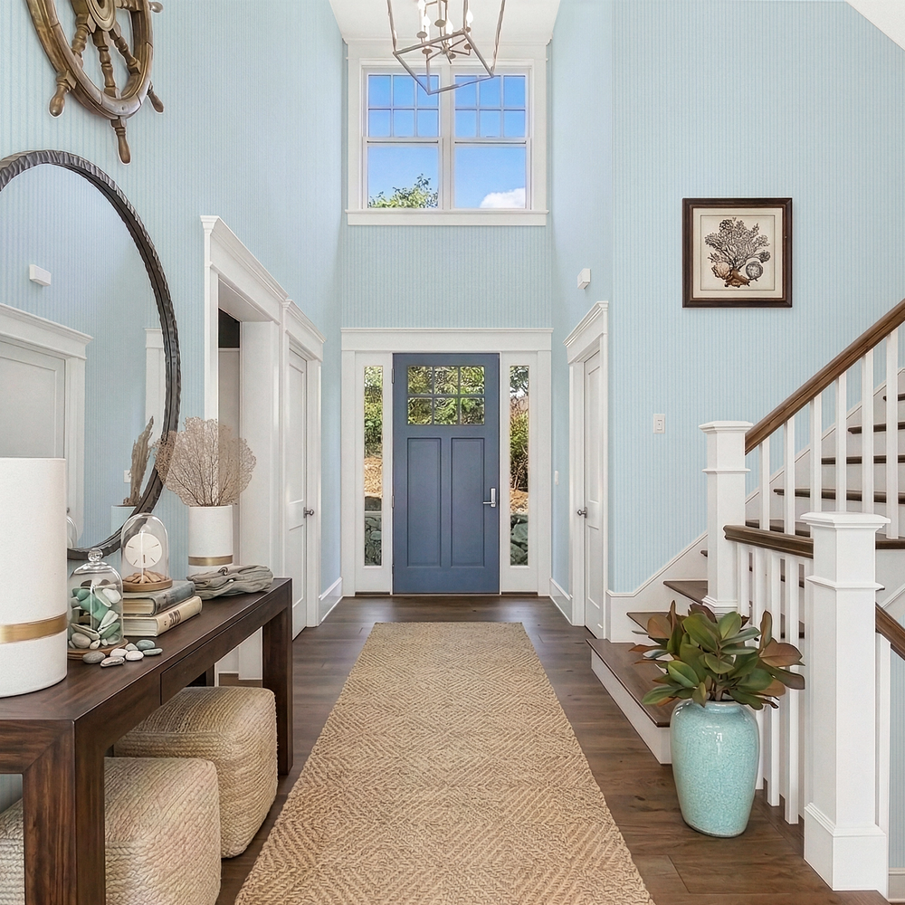 New England Stripe Wallpaper in Soft Blue