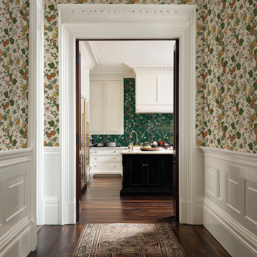 Forgotten Fruit Wallpaper in Persimmon and Ochre on Buttermilk Cream