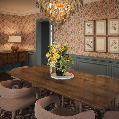 Ophelia Wallpaper in Dusty Pink, Ochre and Teal