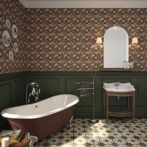 Ophelia Wallpaper in Moss and Blush Pink