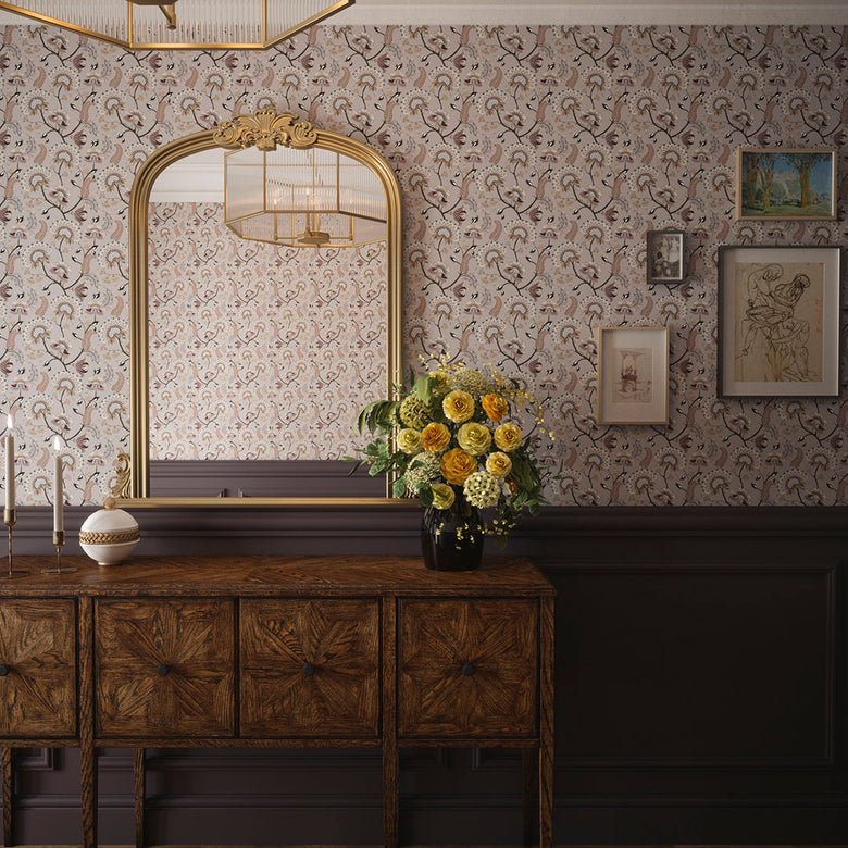 Ophelia Wallpaper in Shades of Mauve and Gold