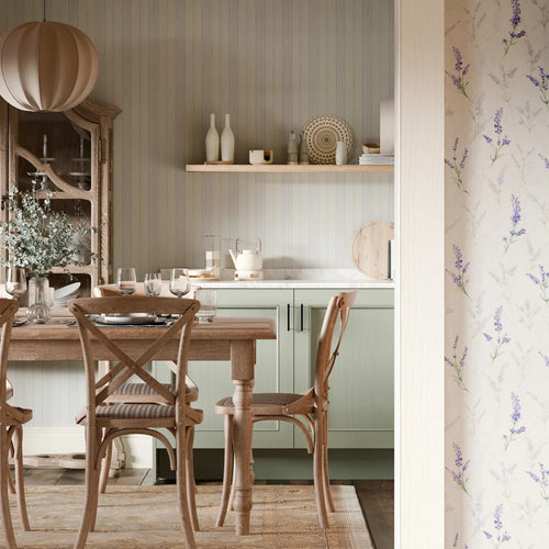 Painted Pinstripes in Lavender, Sage Green and Vintage Cream