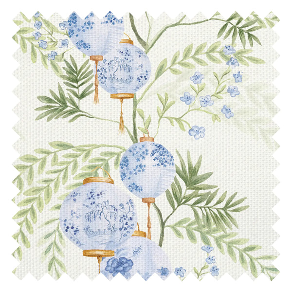 Palace Garden Fabric in Blue on Cream