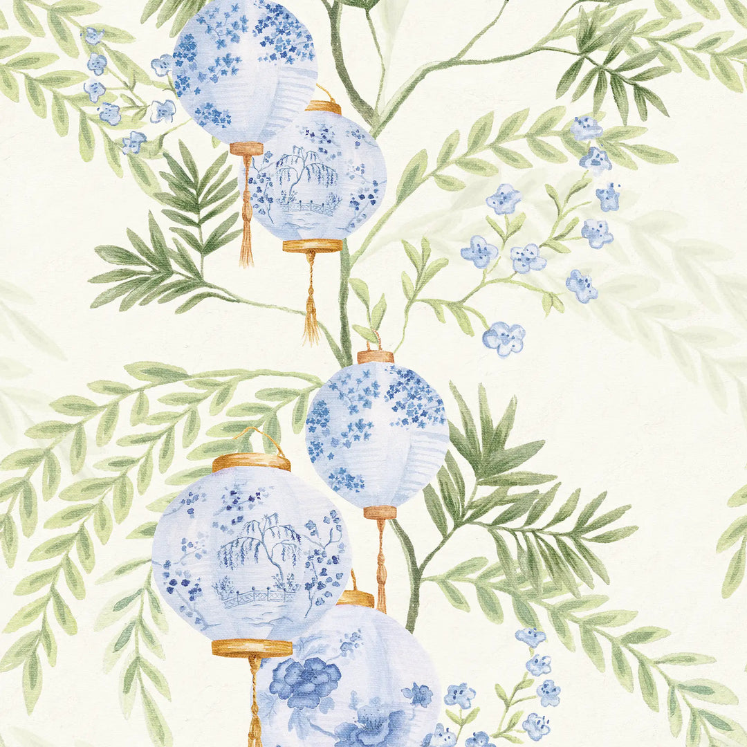 Palace Garden Wallpaper in Blue on Cream