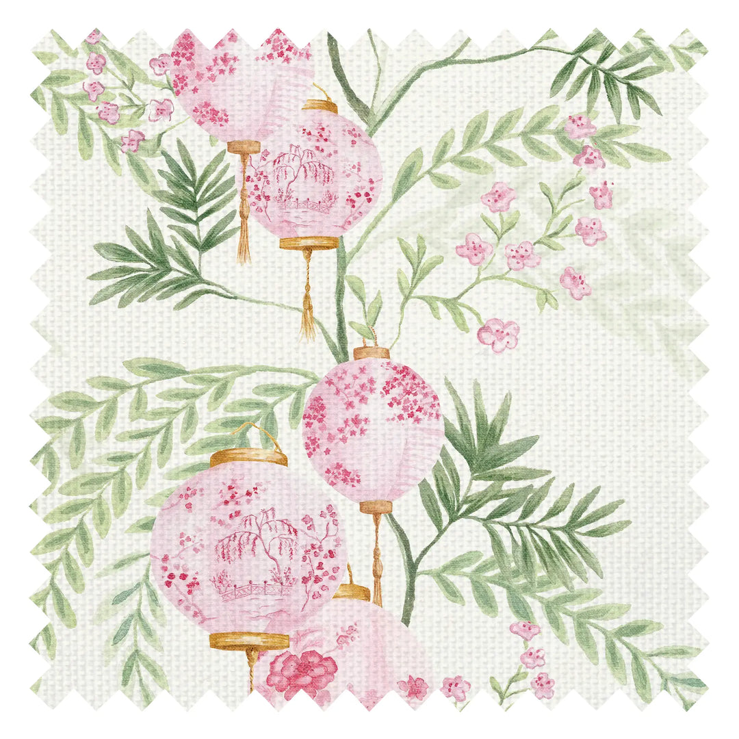 Palace Garden Fabric in Pink on Cream