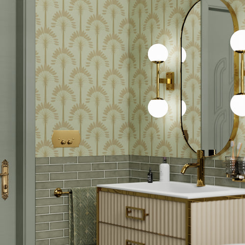 Palmette Wallpaper in Olive and Gold