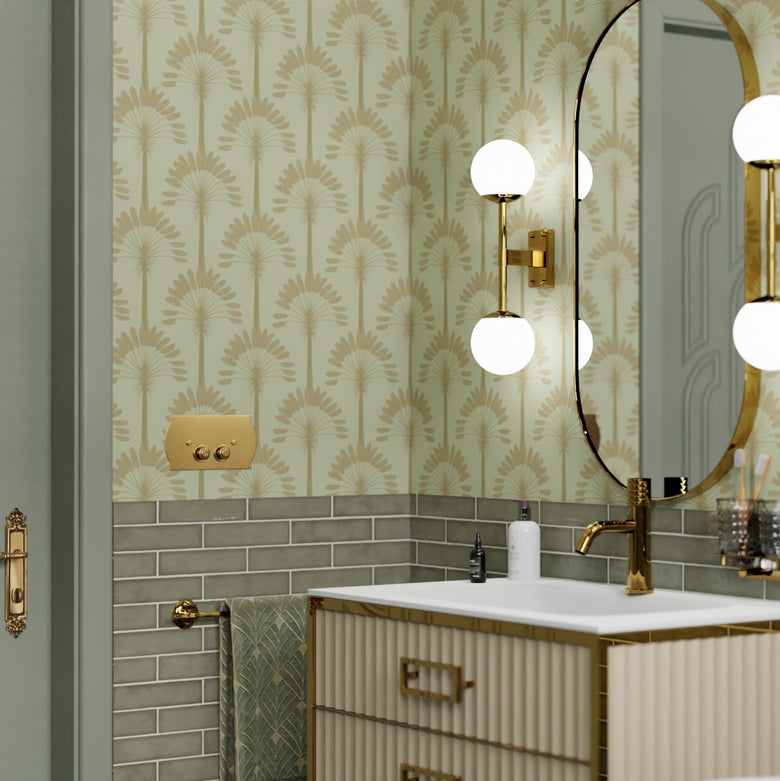 Palmette Wallpaper in Olive and Gold