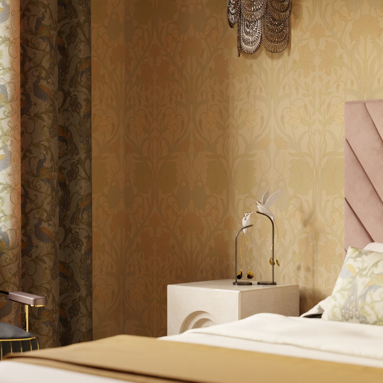 Parisienne Wallpaper in Vintage Hues on Ochre
