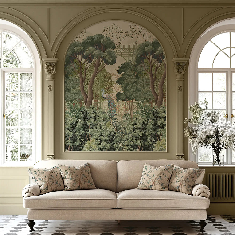 Peacock Paradise Wallpaper in Forest Greens