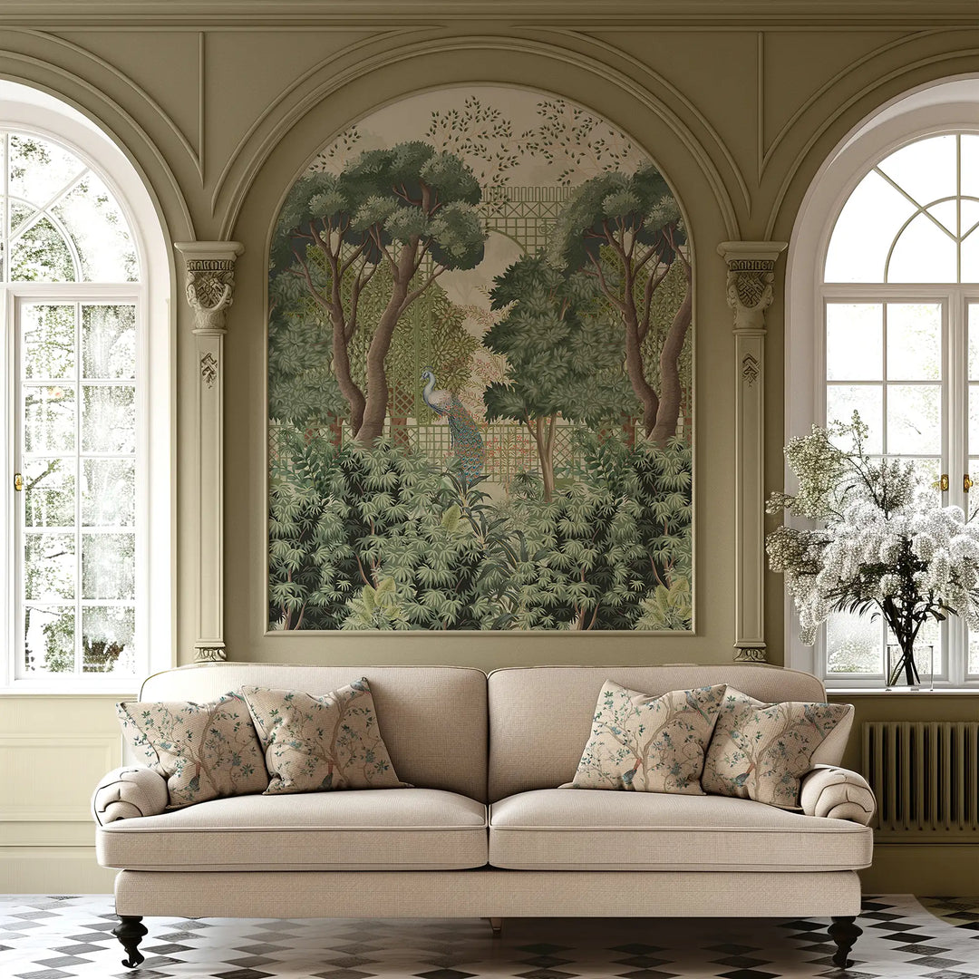 Peacock Paradise Wallpaper in Forest Greens