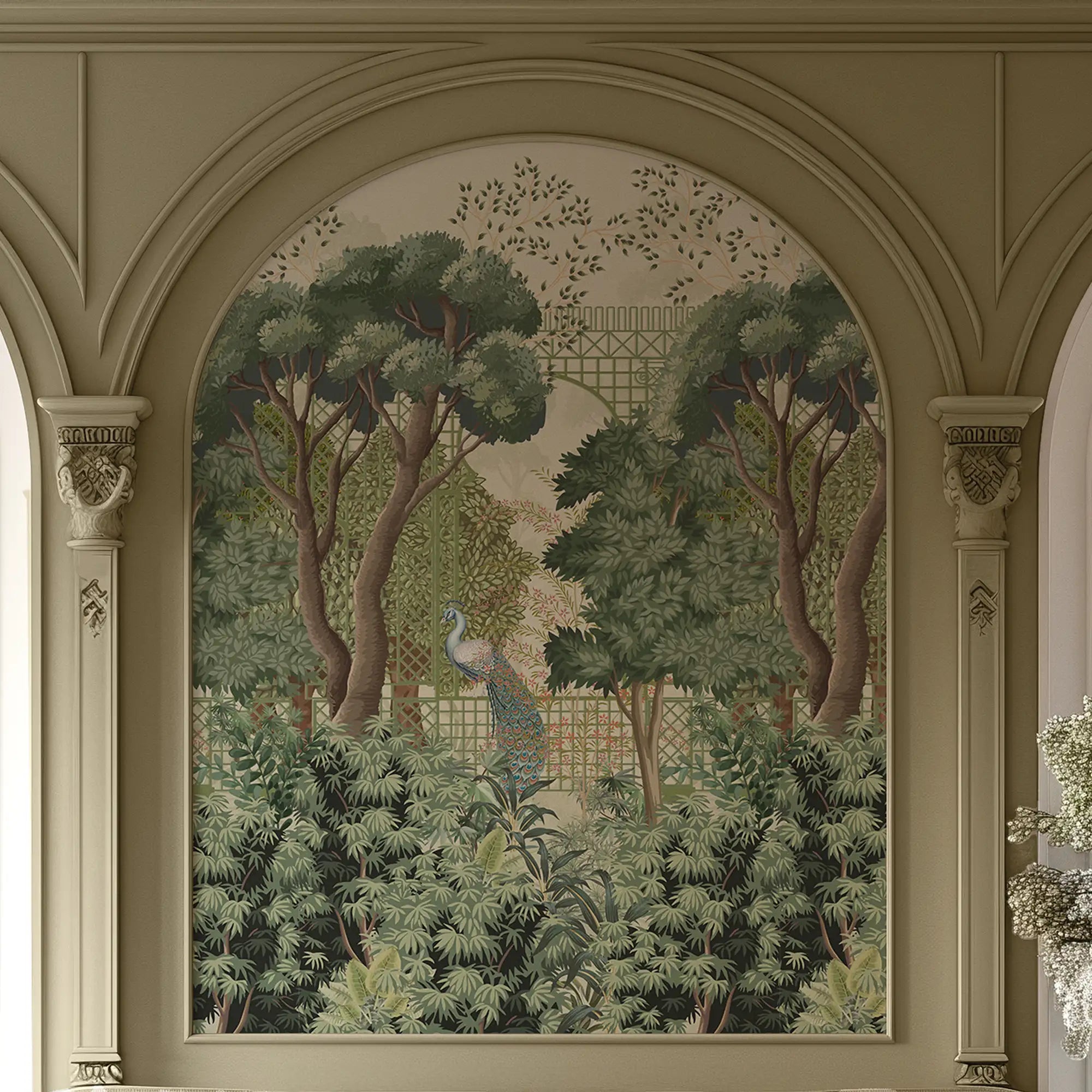 Peacock Paradise Wallpaper in Forest Greens