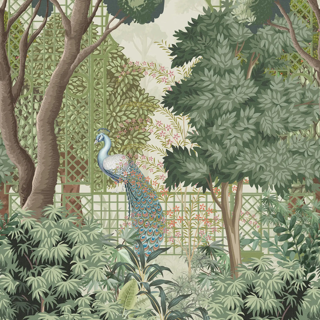 Peacock Paradise Wallpaper in Forest Greens