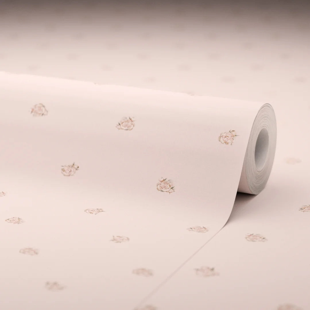Petite Peonies Wallpaper in Dusty Pink