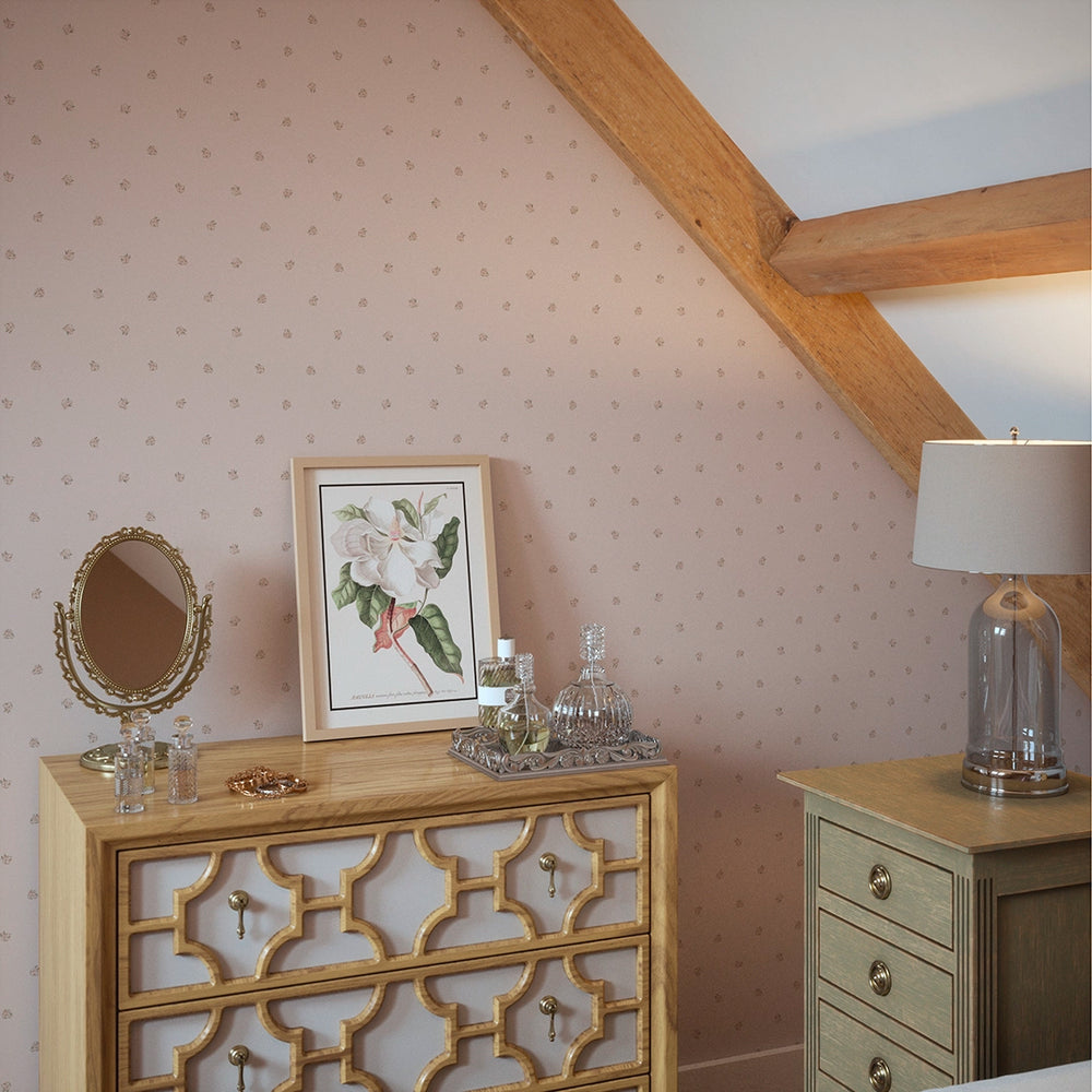Petite Peonies Wallpaper in Dusty Pink