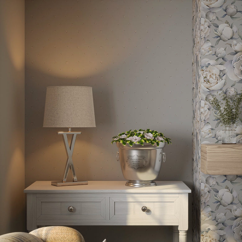 Petite Peonies Wallpaper in Vintage Grey