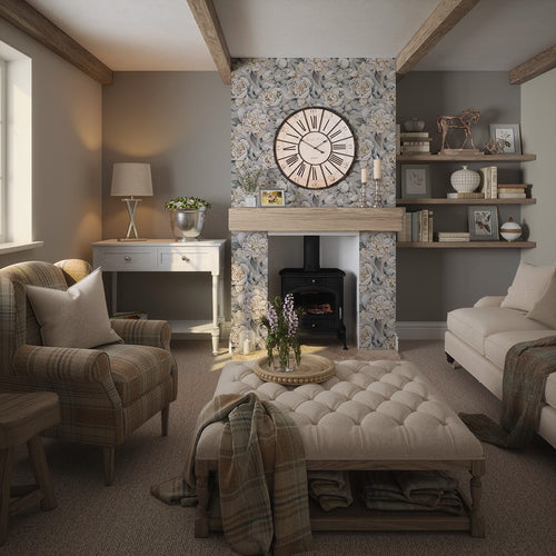 Petite Peonies Wallpaper in Vintage Grey