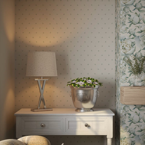 Petite Peonies Wallpaper in Vintage Cream