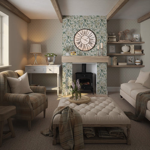 Petite Peonies Wallpaper in Vintage Cream