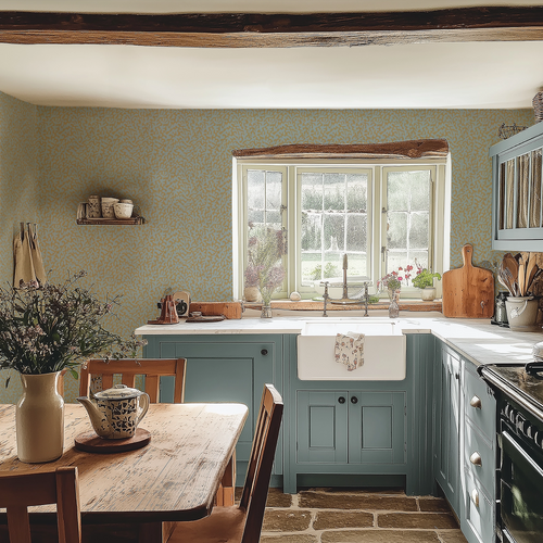 Petite Coral Cove Wallpaper in Cornflower Blue and Rich Ochre