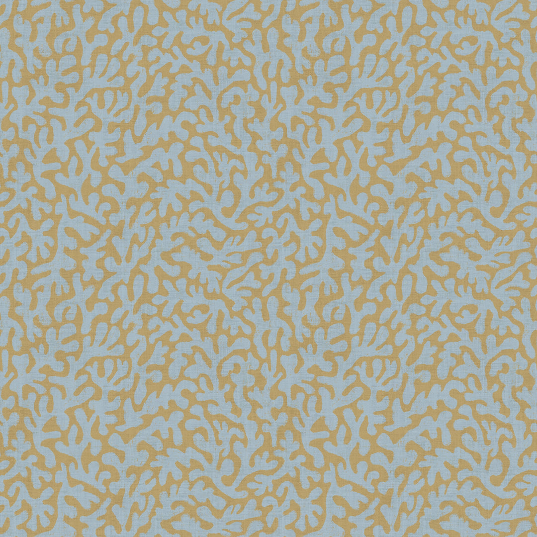 Sample of Petite Coral Cove Wallpaper in Cornflower Blue and Rich Ochre