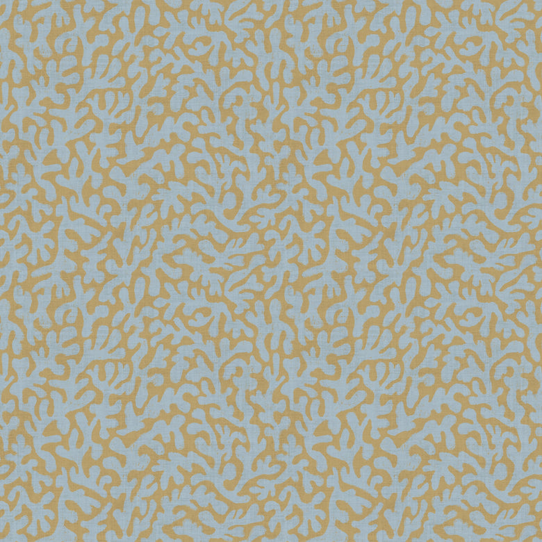 Sample of Petite Coral Cove Wallpaper in Cornflower Blue and Rich Ochre