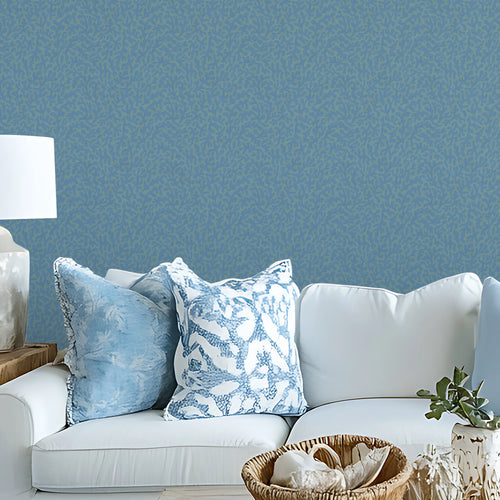 Petite Coral Cove Wallpaper in Cornflower Blue and Rustic Green
